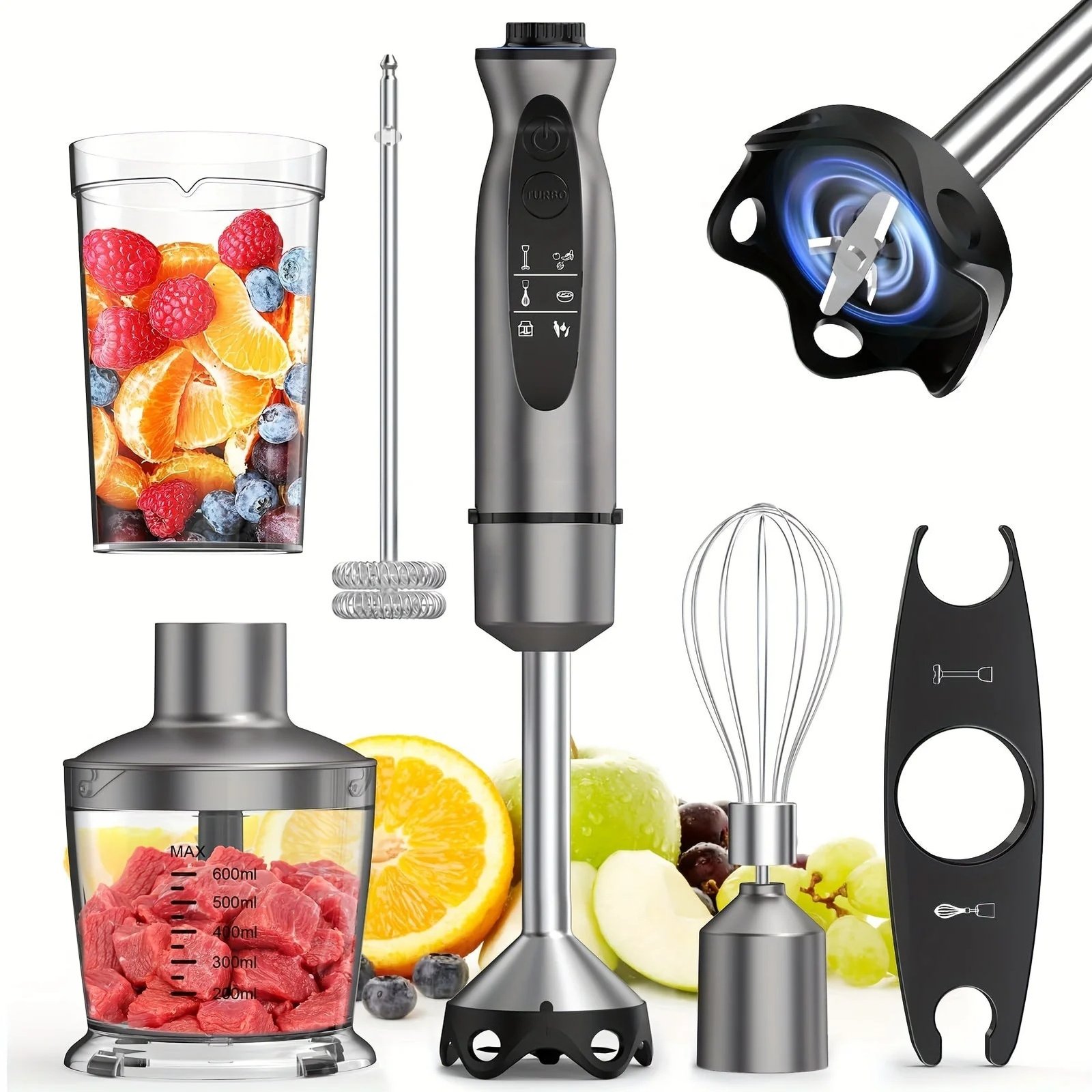 SPZTJK Kitchen Pürierstab, 5-en-1 Stabmixer Elektrischer, Pürierstab Edelstahl, Gemüsestampfer & Schneebesen, Zerkleinerer Elektrisch,Stufenlos Geschwindigkeiten Rührstab für Babynahrung, Suppe, Smoothies, Püree, Sauce hand blender - Image 3