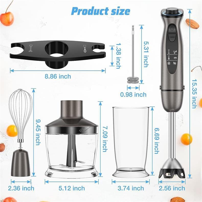 SPZTJK Kitchen Pürierstab, 5-en-1 Stabmixer Elektrischer, Pürierstab Edelstahl, Gemüsestampfer & Schneebesen, Zerkleinerer Elektrisch,Stufenlos Geschwindigkeiten Rührstab für Babynahrung, Suppe, Smoothies, Püree, Sauce hand blender - Image 4