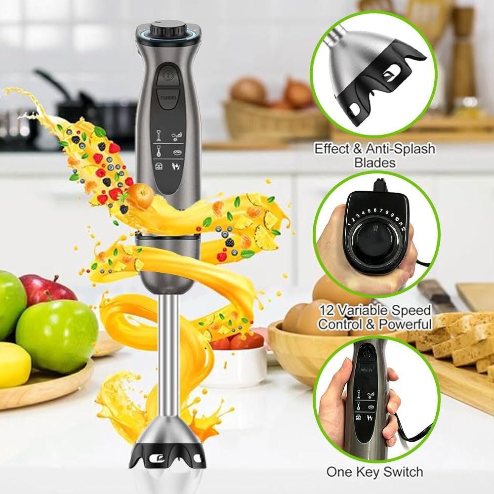 SPZTJK Kitchen Pürierstab, 5-en-1 Stabmixer Elektrischer, Pürierstab Edelstahl, Gemüsestampfer & Schneebesen, Zerkleinerer Elektrisch,Stufenlos Geschwindigkeiten Rührstab für Babynahrung, Suppe, Smoothies, Püree, Sauce hand blender - Image 6